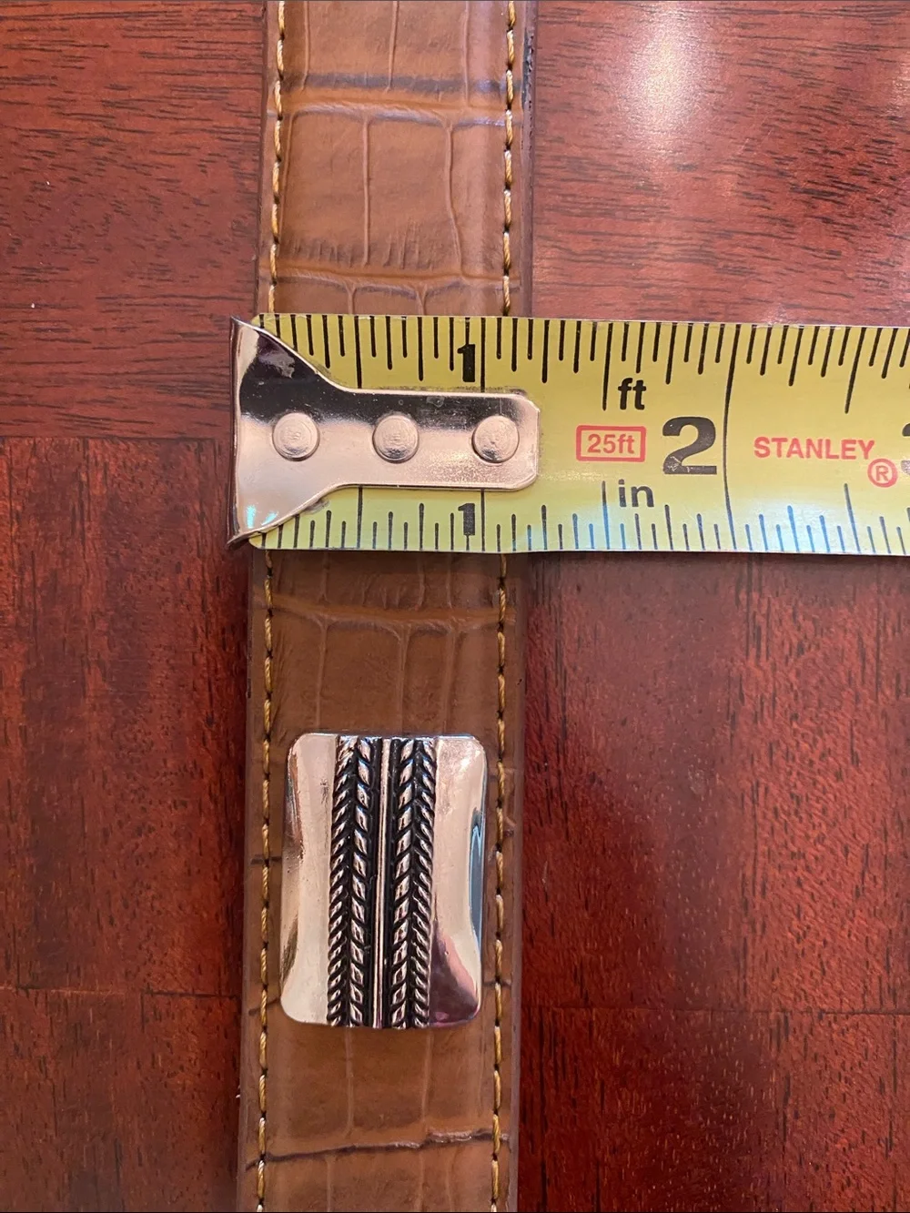 Crocodile Embossed Leather Belt with 3 piece Buckle, Keeper & Tip with 3 Conchos